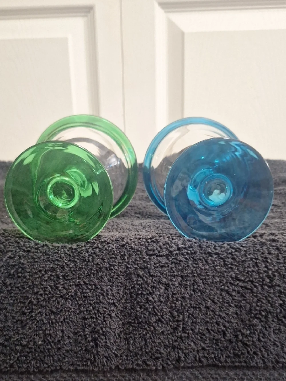 Pair of Colored-Rim Martini Margerita Glasses - Green  Blue
